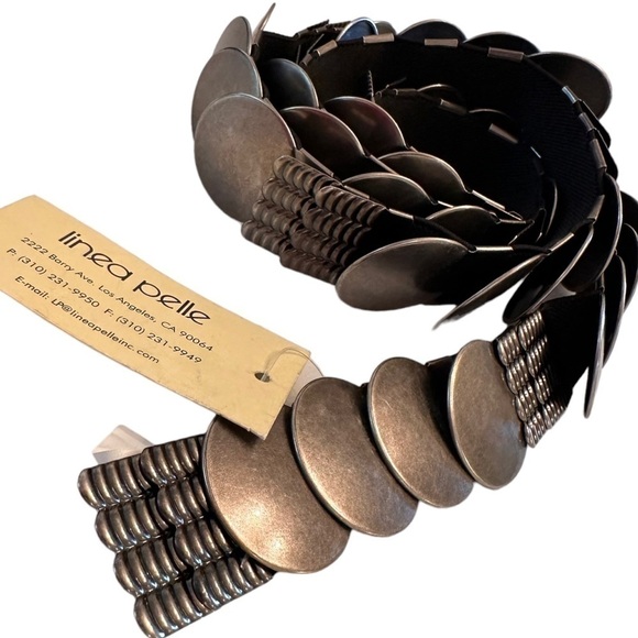 DKNY Brushed Iron Metal Disks Stretch Belt L - Picture 1 of 5